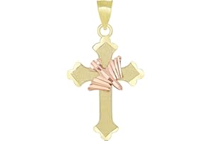 Jewelry America 14k Yellow Gold and Rose Gold Textured Holy Spirit Dove Cross Pendant