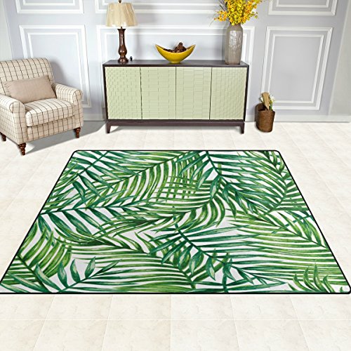 ALAZA Tropical Palm Tree Leaves Watercolor Area Rug Rugs for Living