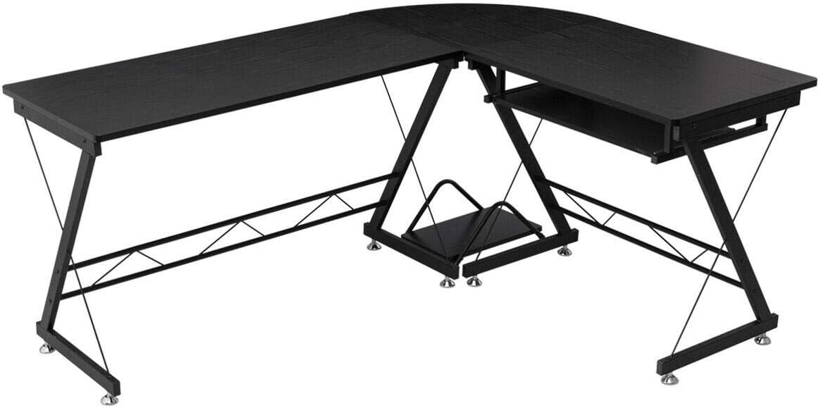 LordBee L-Shape Corner Computer Study Desk MDF, Steel Large Comfortable Wipe-Clean Surface Home Office Workstation