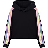 WELAKEN Girls' Rainbow Sequin Striped Hoodie Sweatshirt Crop Tops
