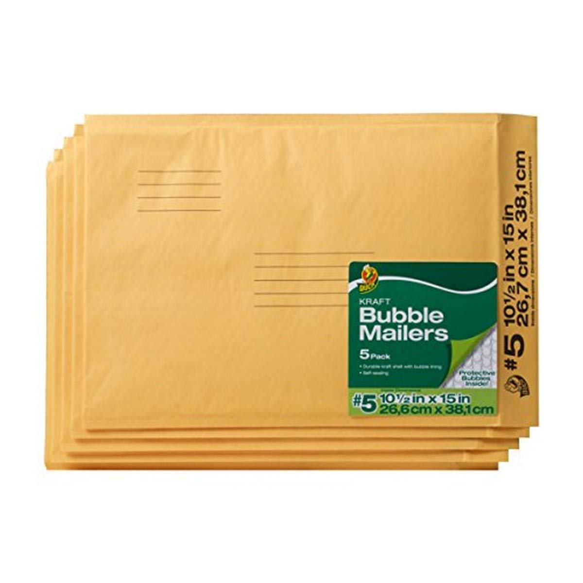 Duck Brand 5-Pack Kraft Bubble Mailers, #5, 10.5"x15" (284693)