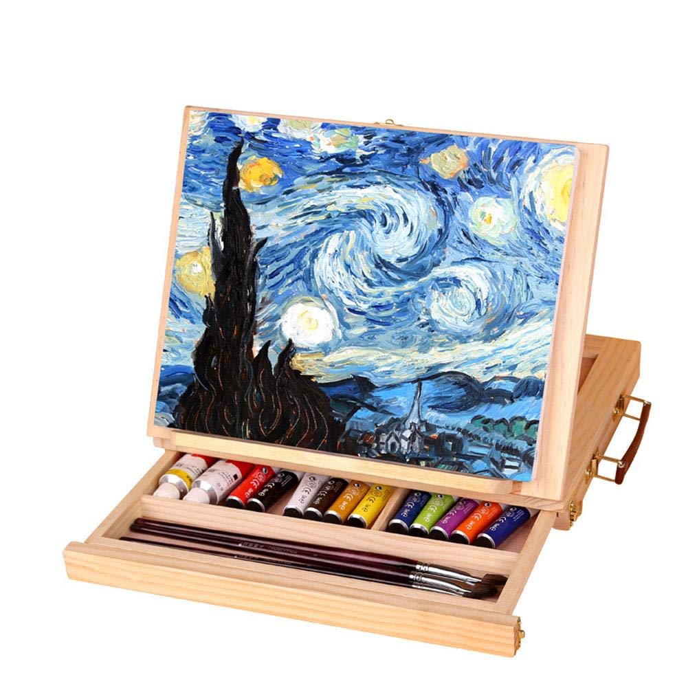 Folding Easel, Adjustable Artist Easel Painting Portable Table Easel Box with Drawer 27×7×35.5cm Adjustable Table Sketch Box for Beginners Students Artists