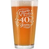Bevvee Cheers to 40 Years - Pint Glass for Beer - Gifts for Women & Men - 40th Anniversary Party Decor - 16 Oz Glasses