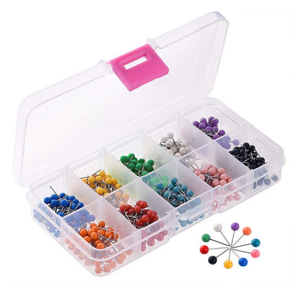 500Pcs Map Push Pins, 10 Colors Decorative Map Tacks Plastic Round Head Tacks with Steel Needle Points Thumb Tacks for Cork Notice Board, 0.15 x 0.6 Inches