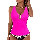 Women V Neck Tankini Tops - Tummy Control Swim Top Only Bathing Suits Tops Ruched Swimsuit Top No Bottom