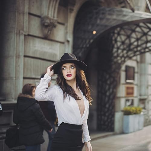 Lanzom Classic Fedora Hat For Women | Wide Brim Felt Panama Style With Belt Buckle Design