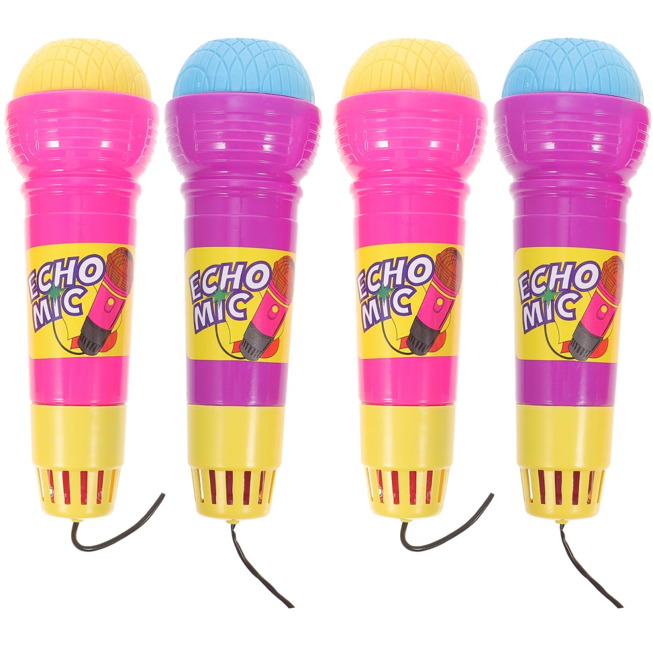 STOBOK 4Pcs Echo Microphone, Plastic Singing Toy Prop Mic, Fun Voice Amplifier & Karaoke Toy Battery-Free for Kids Singing Communication Therapy Girls Boys Party Favors, Random Color