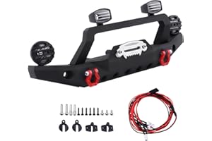FriHobby 1/10 RC Crawler Front Bumper Mounts Set Metal w/Winch & 5mm LED White Lights for TRX-4 Axial SCX10 SCX10 II 90046 SCX10 III AXI03007 Redcat Gen 7