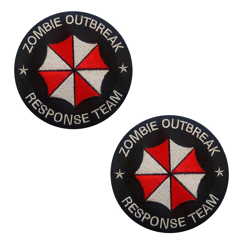 Zcketo 2 Pcs Zombie Outbreak Response Team Resident Biological Hazard Protective Umbrella Tactical Embroidered Applique Funny Emblem Hook and Loop Patch for Clothes Backpack Uniform Vest Jacket Dogs — image 1