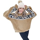 JIGOVESX Women Sweaters Walf Checks Chunky Apres Ski Sweater Stripe Sleeve Colorblock Casual Print Knitted Pullover Tops