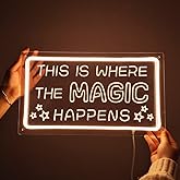 Britrio This Is Where The Magic Happens Neon Sign Light Bedroom Dorm Office Wall Decor Light Up Word Neon Sign Home Bar Club Cafe Shop Salon Man Cave Window Wedding Birthday Party Gift 5V USB Warm White