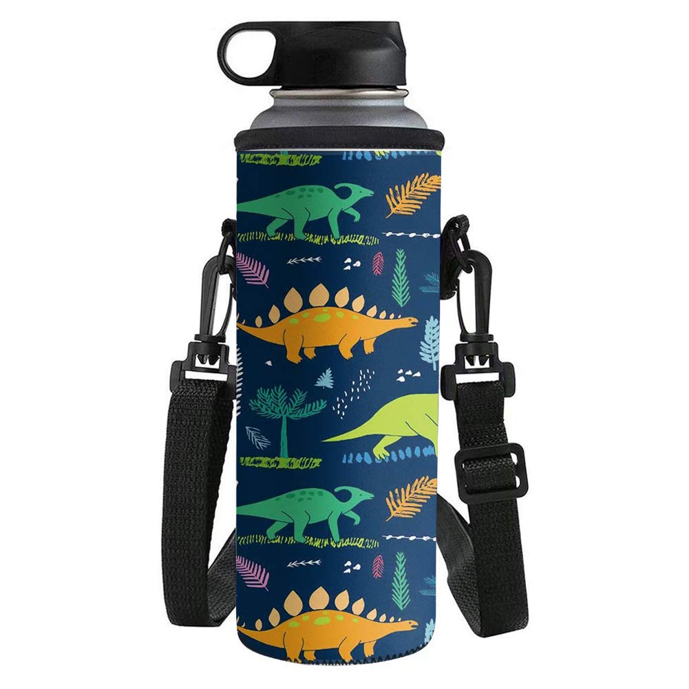 UOIMAG Kids Neoprene Water Bottle Carrier Shoulder Strap Sling Insulated Bottle Bag Case Cover Cartoon Dinosaur Bottle Pouch Bag Small Size 500ML