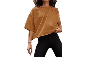 Carpetcom Oversized Workout Shirts for Women Short Sleeve Drop Shoulder Casual Crop Tops Baggy Gym Yoga Athletic Tee