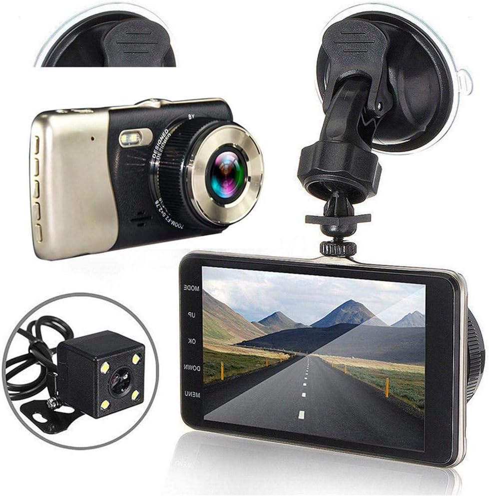 Likeitwell High Resolution 4 Inch Dual Lens Camera HD 1080P Car DVR Vehicle Video Dash Cam Recorder G-Sensor (Black+Gold)