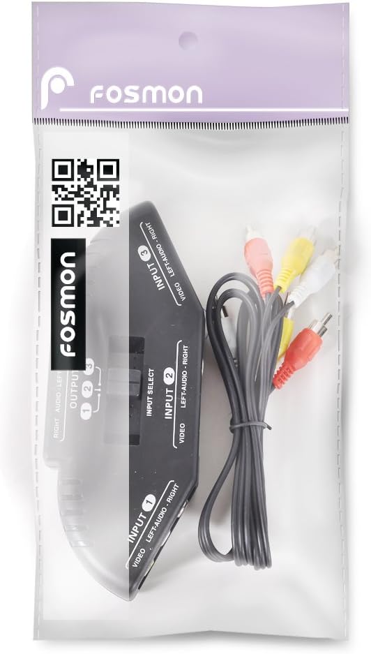 Fosmon A1602 RCA Splitter with 3-Way Audio, Video RCA Switch Box + RCA Cable for Connecting 3 RCA Output Devices to Your TV: Electronics