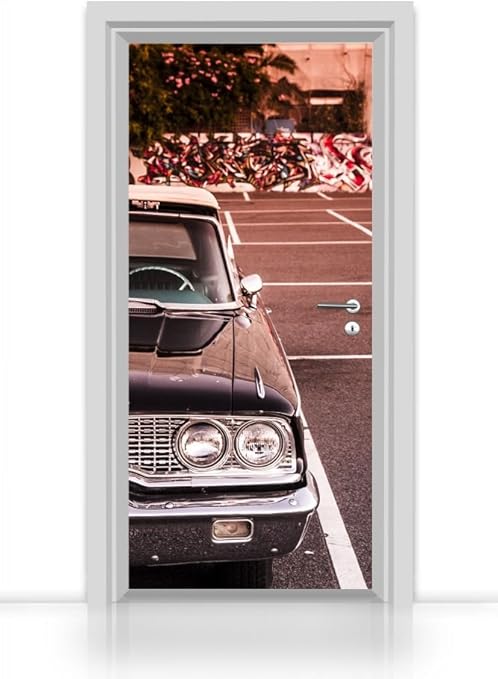 Papier Peint Autocollant Pour Porte 1 Piece Voiture Ancienne Oldschool Retro Film De Porte 93 X 205 Cm Amazon Fr Cuisine Maison