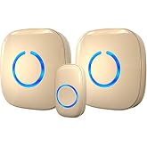 SadoTech Wireless Doorbells for Home, Apartments, Businesses, Classrooms, etc. - 1 Door Bell Ringer &amp; 2 Plug-In Chime Receiver, Battery Operated, Easy-to-Use, Wireless Doorbell w/LED Flash, Beige