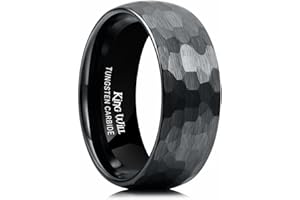 King Will 6mm 8mm Men's Tungsten Carbide Wedding Ring Hammered Groove Wedding Band Mens Two Tone Black/Silver/Gold/Brown Engagement Ring for Men and Women Matte Brushed Finish Comfort Fit Size 6-14