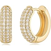 MYEARS Women Gold Earrings Huggie Hoop Cubic Zirconia 14K Gold Plated Small Simple Hypoallergenic Everyday Jewelry