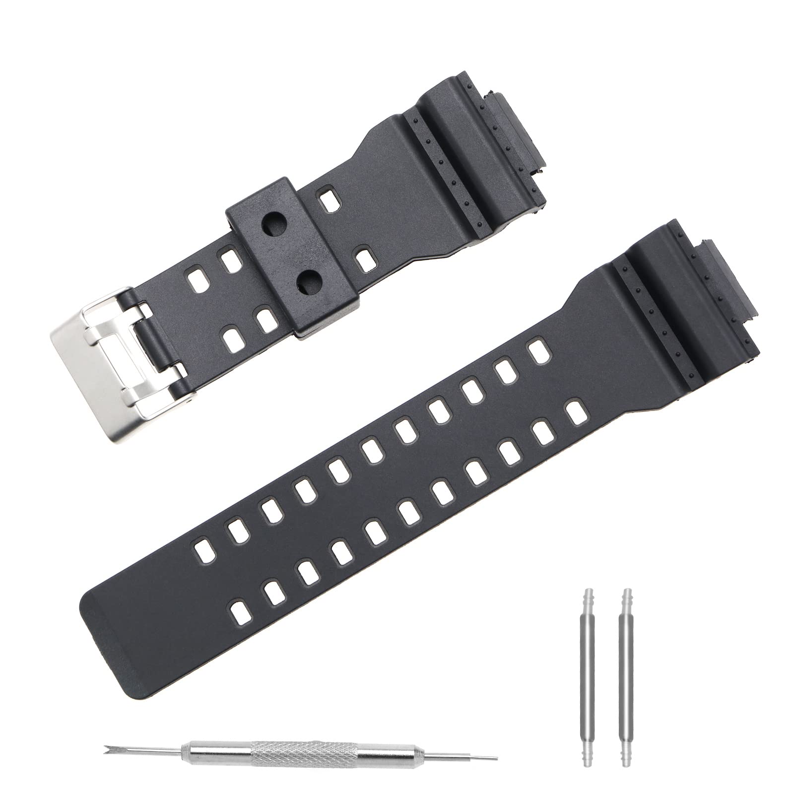 ENET Frosted Black PU Waterproof Replacement Watch Strap with Clasp
