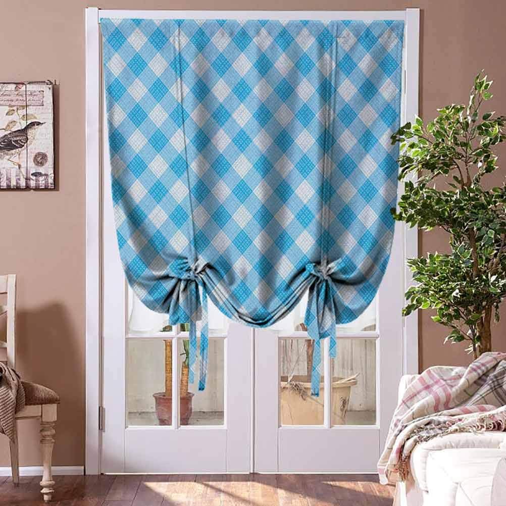 Bedroom Curtains Checkered Light Block Curtain Drape Blue