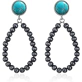 QLYOVWE Navajo Pearls Earrings for Women Handmade Boho Turquoise Dangle Earrings Vintage Country Jewelry Western Cowgirl Accessories Gifts