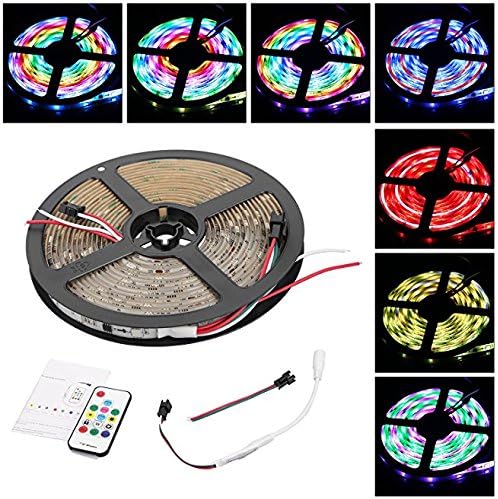 guaiboshi Flexible LED Strip Light with WS2811 IC, 16.4ft/5m RGB 5050 150 LEDs Strip Lighting Kit with RF Remote Control 12V 5A Power Supply for outdoor/Indoor, Waterproof Magic Dream Lights