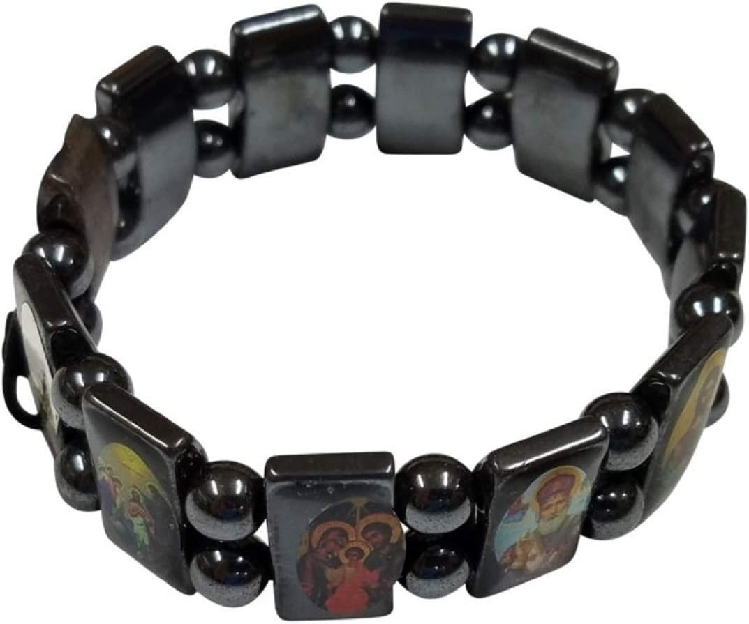 Saint Icons Black Hematite Bracelet Rosary,jesus, Ann Rita, Mary by Bethlehem Gifts TM - Image 3