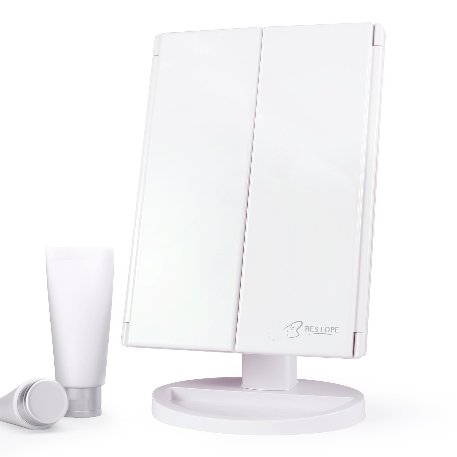 BESTOPE Makeup Mirror with Lights 21 Led Light Up Mirror with 2X/3X Magnification Vanity Mirror with Lights Touch Screen 180 Degree Rotation Dual Power Supply : Beauty