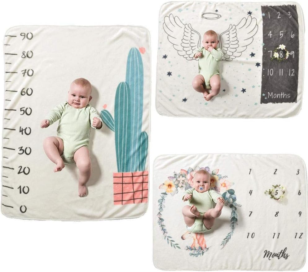 Gugio Baby Milestone Blanket Newborn Photo Prop Backdrop with Monthly Growth Chart for Girl and Boy, Photography Backdrop Blanket Accessories (27.6 x 40.2inch)