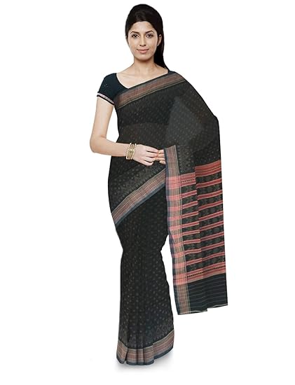 Odisha Handloom Ikkat Womens Cotton Saree (Black, orissa art 37)
