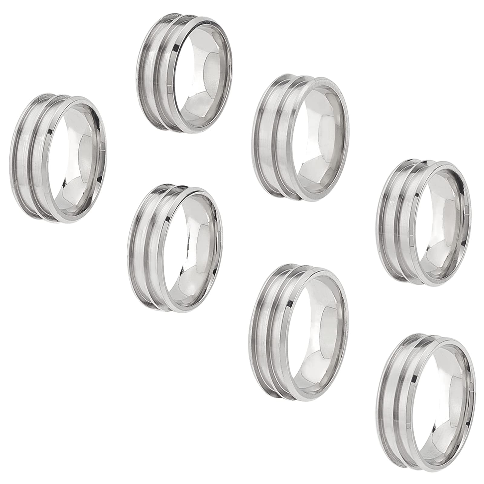 UNICRAFT 7-Sizes Round Stainless Steel Double Groove Adjustable Ring Blank for Jewelry Making