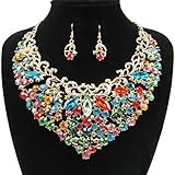 Womens Luxury Rhinestone Crystal Choker Necklace and Earring Set Bride Jewelry Set