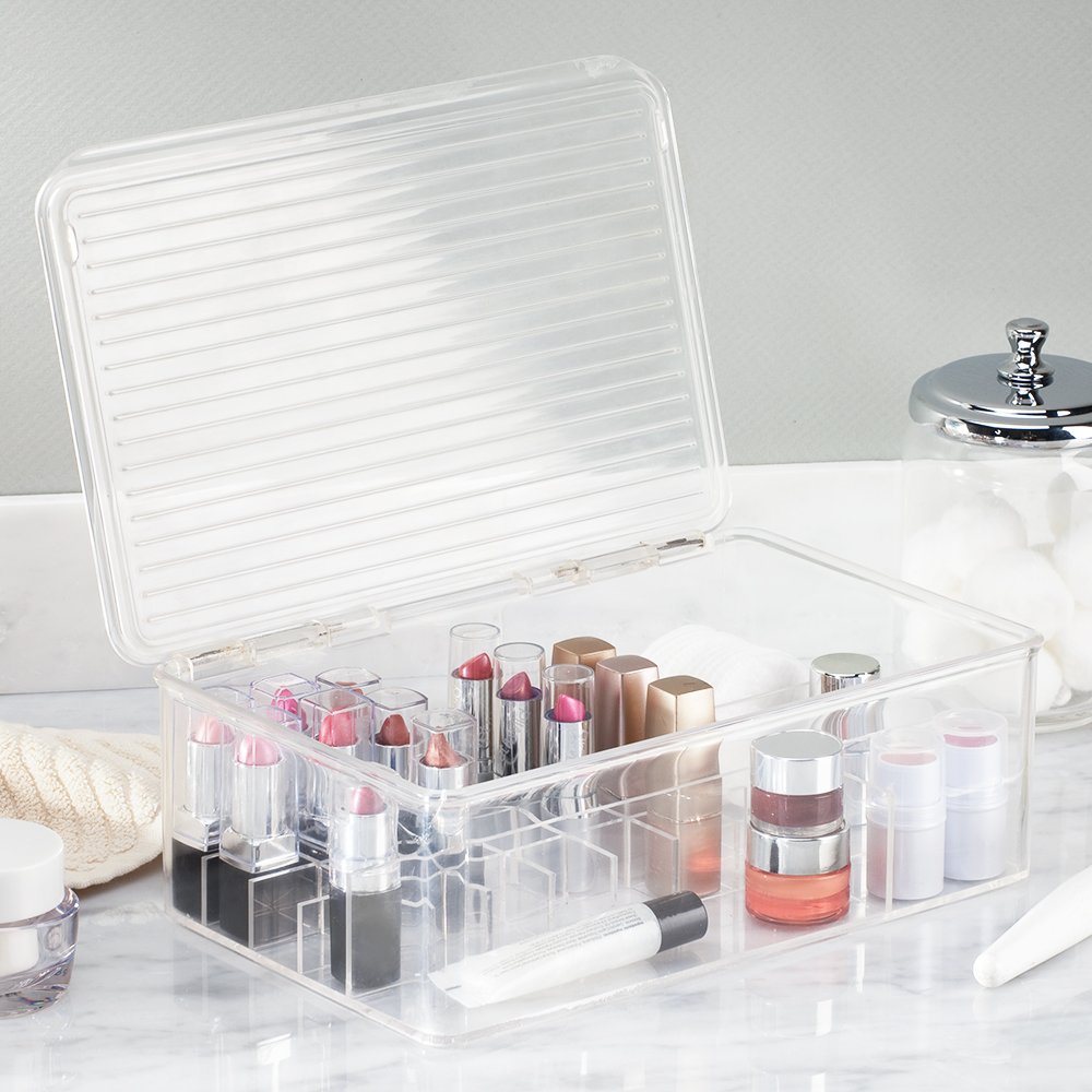 iDesign Clarity Lipstick and Cosmetic Organizer with Lid for Vanity