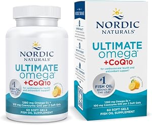 Nordic Naturals Ultimate Omega + CoQ10, Lemon - 60 Soft Gels - 1280 mg Omega-3 + 100 mg CoQ10 - Heart Health, Cellular Energy