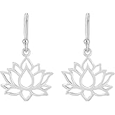 AeraVida Spirited Lotus Flourishing Flower .925 Sterling Silver Dangle Earrings | Lotus Flower Earrings Jewelry