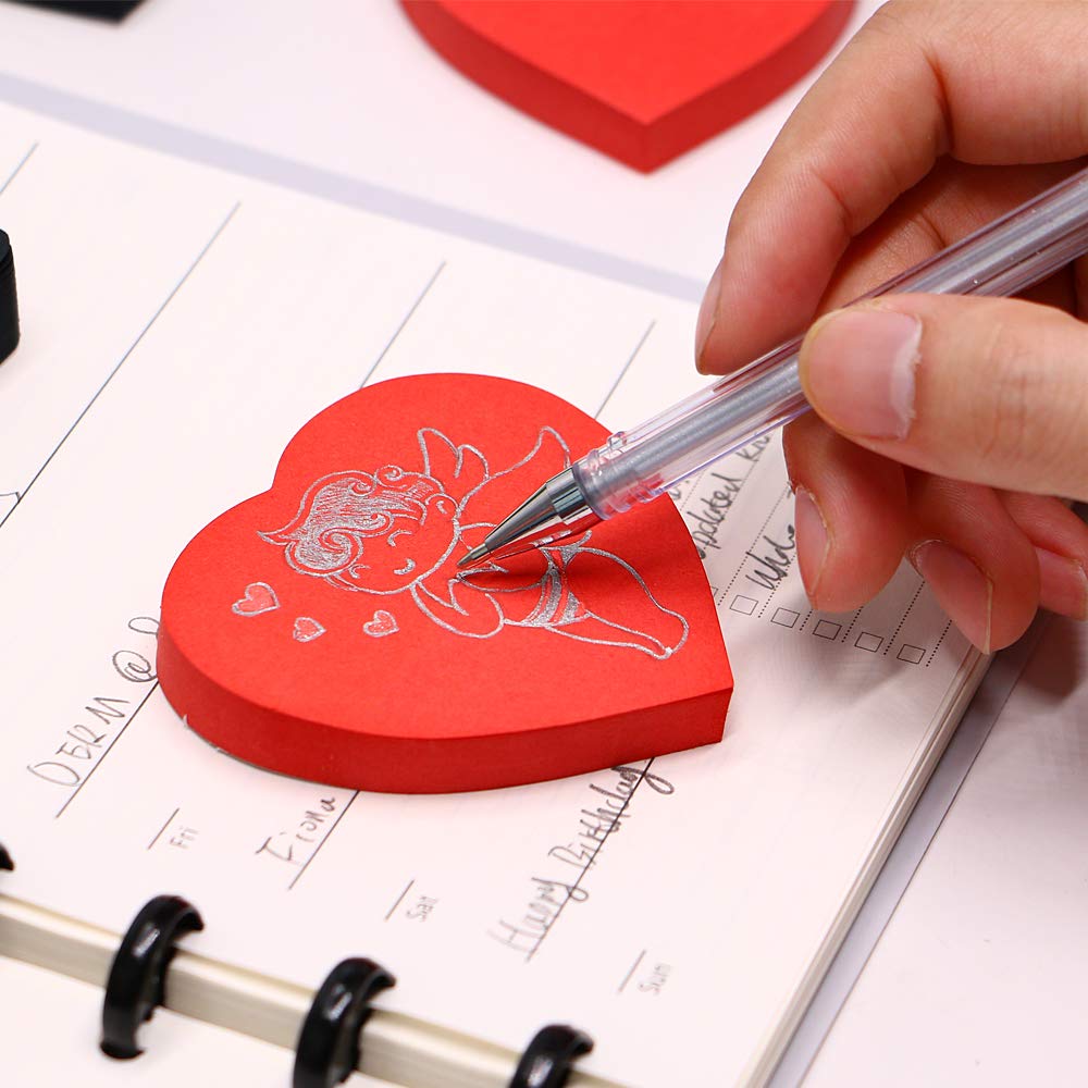 100 Sheets Heart Self-Sticky Notes - Super Sticky - Ideal for to-Do Lists, Memos - Perfect for Office, School, and Home(Red)