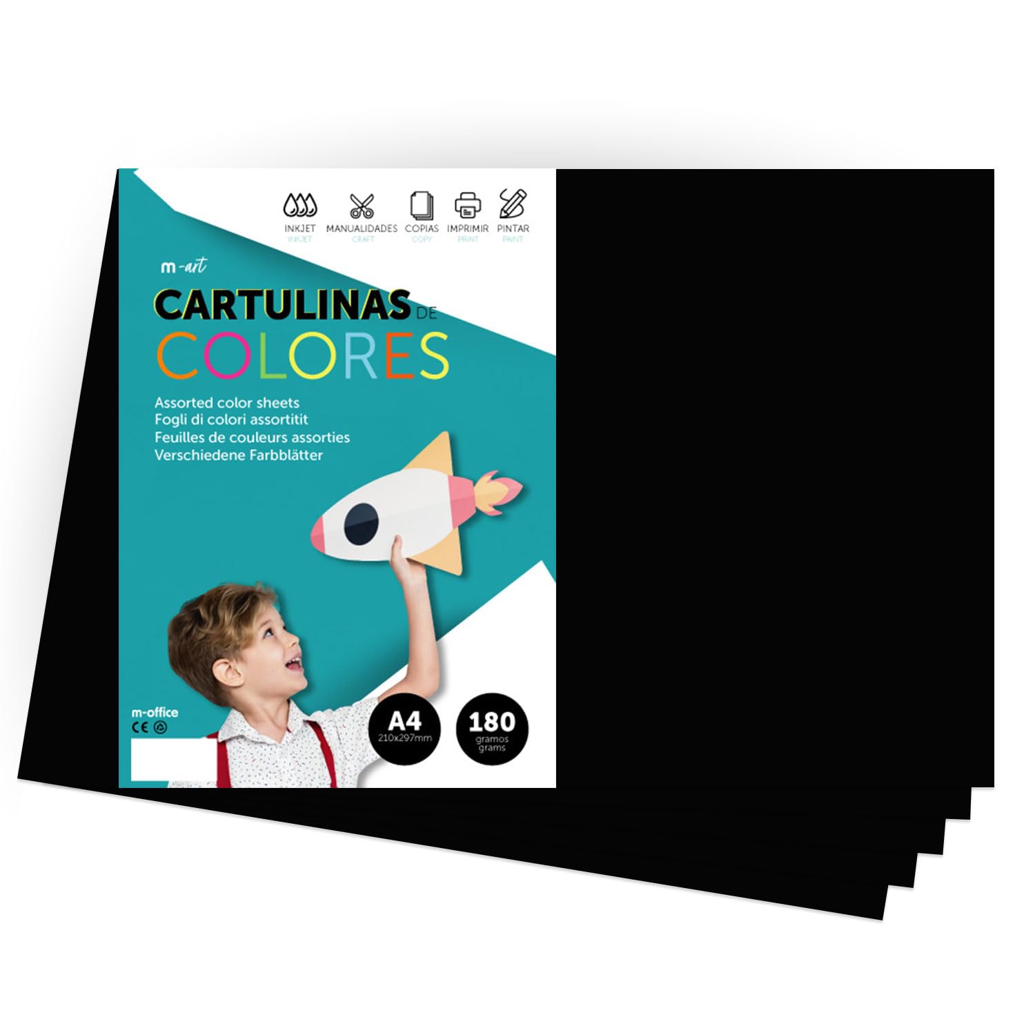 A4 Colour Card - Intense Colours 180g for Crafts, Print Your Documents and Creative Designs, Colour Foils A4 · m-office (50 Sheets, Black)