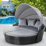 EVRE Bali 3 Piece Circular Rattan Day Bed Set with Extendable Canopy Black view 3