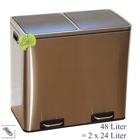 Made for us 48 L Edelstahl Tret-Abfalleimer 2x24 L Mülleimer 2-Fach Mülltrennung 2er Müll-Trennsystem 48 Liter Abfallsammler 