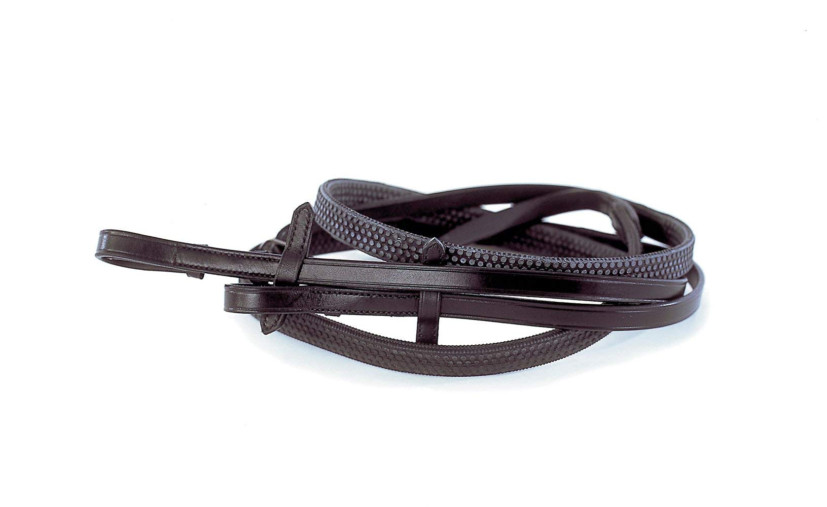 Rhinegold Rubber Covered Reins (Hook Stud)-Havana