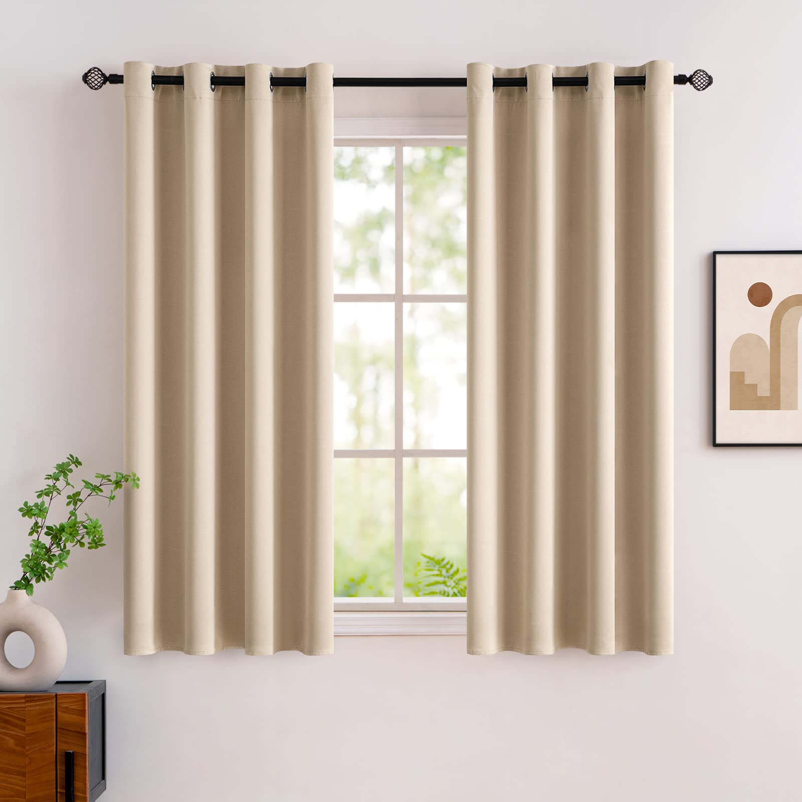 Photo 1 of MIULEE Room Darkening Curtains Thermal Insulated Black Out Drapes Solid Window Treatment Grommet Light Blocking Blackout Curtain for Living Room Bedroom 2 Panels Set 52 x 54 inch Length Beige