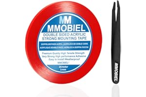 Clear Double Sided Acrylic Tape 3mm by MMOBIEL – 25m (82ft) Removable Mounting Adhesive Strip with Red Liner – Weatherproof, 