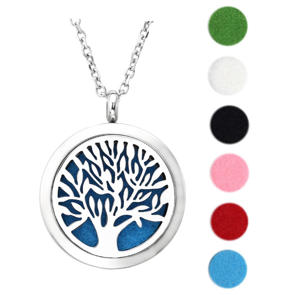 Zysta Stainless Steel Aromatherapy Perfume Essential Oil Fragrance Diffuser Necklace Locket Pendant with 6 Washable Pads, 24 inches