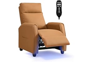 KISLOT Recliner Chair for Adults PU Leather Push Back Armchair with 4 Colors Ambient Lighting Home Theater Seating with Massage & Heat Vibration Single Sofa for Living Room,Camel