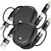 5 in1 Retractable USB Type C Cable 100W, 2Pack Multi Charging Cable 5A Fast Charging Cord USBC Cable with USB A+C to L/C Travel Essentials Charger for iPhone Series,Samsung Galaxy,MacBook,iPad(3.86ft)