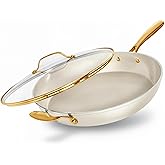 GOTHAM STEEL 14 Inch Frying Pan with Lid, Ceramic Nonstick Skillet, Non Toxic PFOA PFOS Free, Extra Large for Family, Dishwasher & Oven Safe 500°F, Cream