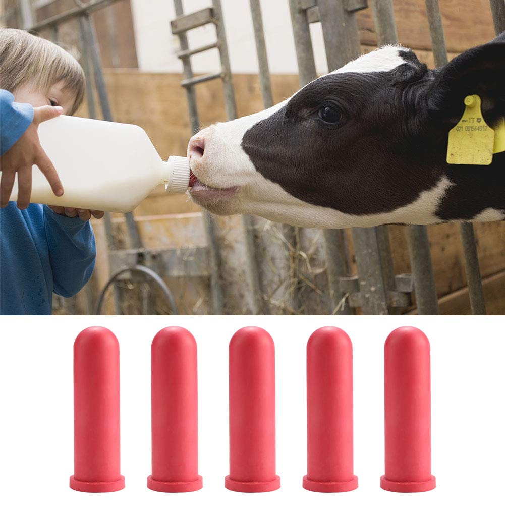 5PCS Farm Animal Feeding Milk Nipple, 10cm Length Rubber Milk Drinking Feeder Nipples for Little Cot Calf Livestock