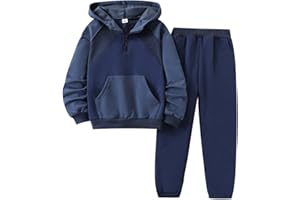 OLMRJKD 5-12Y Boys Clothes 2 Piece Long Sleeve Quarter Zip Hoodie Sweatshirt and Sweatpants Fall Winter Sweatsuit