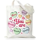 RNYJJ Valentine's Day Gifts Tote Bag Valentines Day Canvas Tote Bag for Mom Daughter Sister Friend, Double-Sided Print Bags